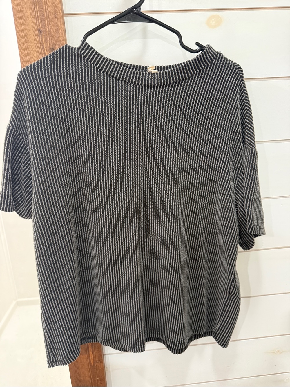 Striped Short-Sleeve Knit Set in Black and White